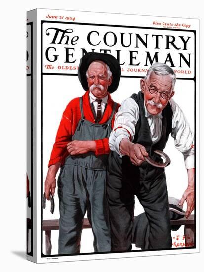 "Game of Horseshoes," Country Gentleman Cover, June 21, 1924-J.F. Kernan-Stretched Canvas