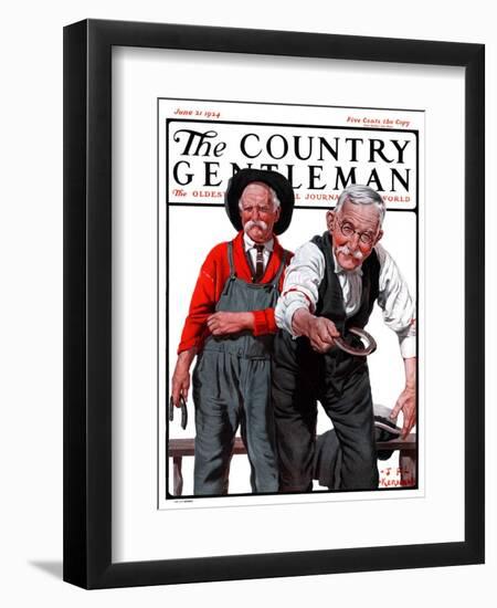 "Game of Horseshoes," Country Gentleman Cover, June 21, 1924-J.F. Kernan-Framed Premium Giclee Print