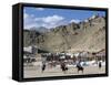 Game of Polo on Leh Polo Field, Tsemo Gompa on Ridge Behind, Leh, Ladakh, India-Tony Waltham-Framed Stretched Canvas