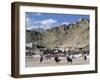 Game of Polo on Leh Polo Field, Tsemo Gompa on Ridge Behind, Leh, Ladakh, India-Tony Waltham-Framed Photographic Print
