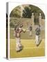 Game of Women's Doubles in a Country Garden-null-Stretched Canvas