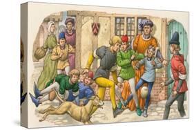 Game Ressembling Football in the Middle Ages-Pat Nicolle-Stretched Canvas