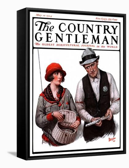"Game Warden Measures Woman's Fish," Country Gentleman Cover, May 10, 1924-Harold Brett-Framed Stretched Canvas