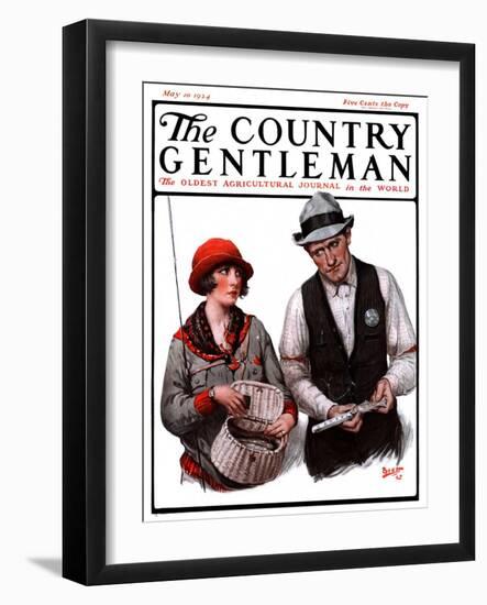 "Game Warden Measures Woman's Fish," Country Gentleman Cover, May 10, 1924-Harold Brett-Framed Giclee Print