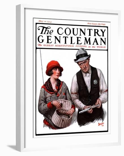 "Game Warden Measures Woman's Fish," Country Gentleman Cover, May 10, 1924-Harold Brett-Framed Giclee Print