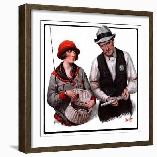 "Game Warden Measures Woman's Fish,"May 10, 1924-Harold Brett-Framed Giclee Print