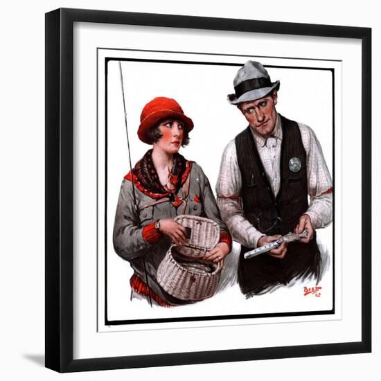 "Game Warden Measures Woman's Fish,"May 10, 1924-Harold Brett-Framed Giclee Print