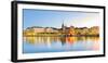 Gamla stan, Stockholm, Sweden, Northern Europe. Cityscape panorama at sunrise.-Marco Bottigelli-Framed Photographic Print