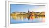 Gamla stan, Stockholm, Sweden, Northern Europe. Cityscape panorama at sunrise.-Marco Bottigelli-Framed Photographic Print