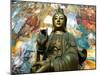 Gangaramaya Buddhist Temple Bronze Statue and Wall Painting, Columbo, Sri Lanka-Ellen Clark-Mounted Photographic Print