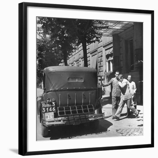 Gangster Charles "Lucky" Luciano Hurrying Toward His Car-null-Framed Photographic Print