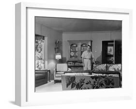 Gangster Mickey Cohen Standing in His Lavishly Furnished Living Room-Ed Clark-Framed Photographic Print