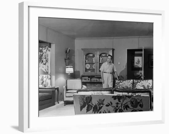 Gangster Mickey Cohen Standing in His Lavishly Furnished Living Room-Ed Clark-Framed Photographic Print