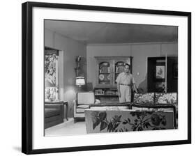 Gangster Mickey Cohen Standing in His Lavishly Furnished Living Room-Ed Clark-Framed Photographic Print