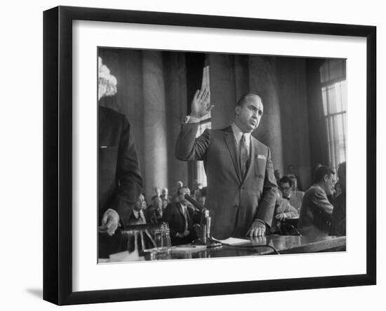 Gangster Mickey Cohen Testifying before Senate Racket Comm-Ed Clark-Framed Photographic Print