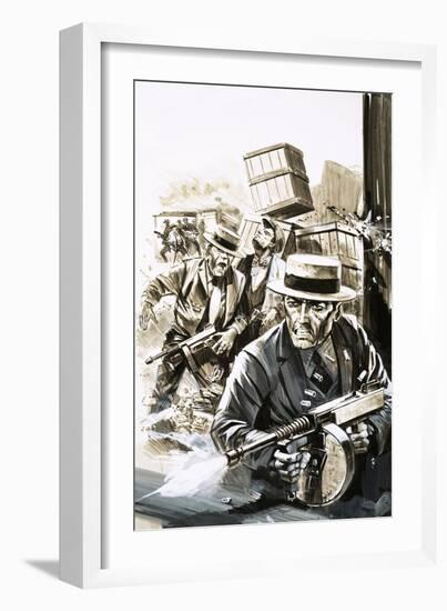 Gangsters Fight It Out with the Fbi-null-Framed Giclee Print