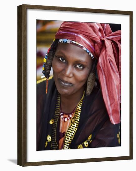 Gao, A Songhay Woman at Gao Market with an Elaborate Coiffure Typical of Her Tribe, Mali-Nigel Pavitt-Framed Photographic Print