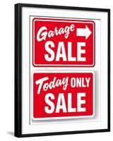 Garage Arrow Today ONLY SALE Red Signs Drop Shadow or White Border-Michael Darcy Brown-Framed Art Print