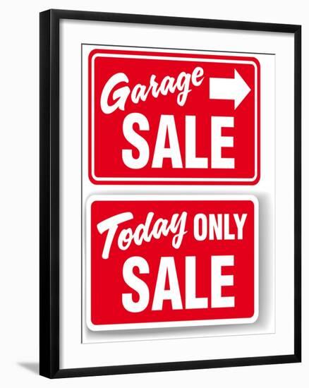 Garage Arrow Today ONLY SALE Red Signs Drop Shadow or White Border-Michael Darcy Brown-Framed Art Print