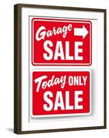 Garage Arrow Today ONLY SALE Red Signs Drop Shadow or White Border-Michael Darcy Brown-Framed Art Print