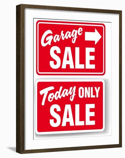 Garage Arrow Today ONLY SALE Red Signs Drop Shadow or White Border-Michael Darcy Brown-Framed Art Print