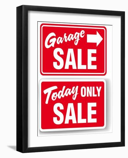 Garage Arrow Today ONLY SALE Red Signs Drop Shadow or White Border-Michael Darcy Brown-Framed Art Print