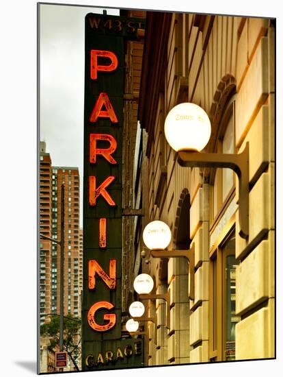 Garage Parking Sign, W 43St, Times Square, Manhattan, New York, United States, Vintage-Philippe Hugonnard-Mounted Premium Photographic Print