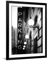 Garage Parking Sign, W 43St, Times Square, Manhattan, New York, US, Black and White Photography-Philippe Hugonnard-Framed Photographic Print