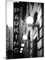 Garage Parking Sign, W 43St, Times Square, Manhattan, New York, US, Black and White Photography-Philippe Hugonnard-Mounted Premium Photographic Print