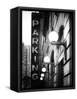 Garage Parking Sign, W 43St, Times Square, Manhattan, New York, US, Black and White Photography-Philippe Hugonnard-Framed Stretched Canvas