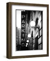 Garage Parking Sign, W 43St, Times Square, Manhattan, New York, US, Black and White Photography-Philippe Hugonnard-Framed Photographic Print