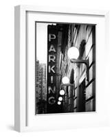 Garage Parking Sign, W 43St, Times Square, Manhattan, New York, US, Black and White Photography-Philippe Hugonnard-Framed Photographic Print