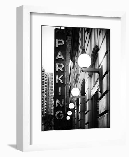 Garage Parking Sign, W 43St, Times Square, Manhattan, New York, US, Black and White Photography-Philippe Hugonnard-Framed Photographic Print