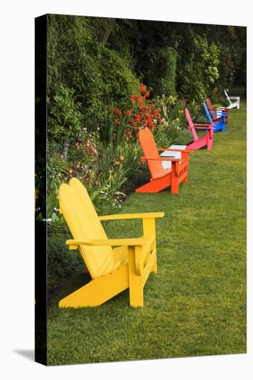 Garden Bench, Schreiner's Iris Gardens, Keizer, Oregon, USA-Rick A. Brown-Stretched Canvas