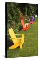 Garden Bench, Schreiner's Iris Gardens, Keizer, Oregon, USA-Rick A. Brown-Stretched Canvas