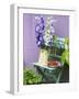 Garden Chair with Delphiniums and Plate of Strawberries-Linda Burgess-Framed Premium Photographic Print