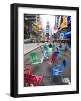 Garden Chairs in the Road for the Public to Sit and Relax in the Pedestrian Zone, Times Square-Amanda Hall-Framed Photographic Print