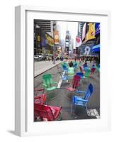 Garden Chairs in the Road for the Public to Sit and Relax in the Pedestrian Zone, Times Square-Amanda Hall-Framed Photographic Print