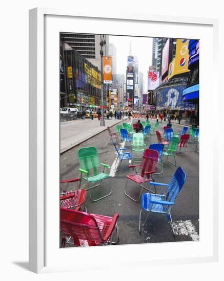 Garden Chairs in the Road for the Public to Sit and Relax in the Pedestrian Zone, Times Square-Amanda Hall-Framed Photographic Print