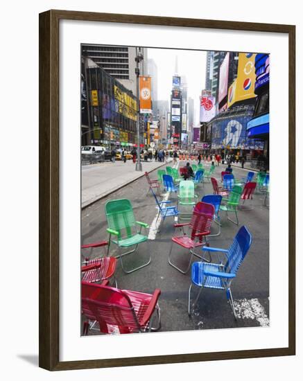 Garden Chairs in the Road for the Public to Sit and Relax in the Pedestrian Zone, Times Square-Amanda Hall-Framed Photographic Print