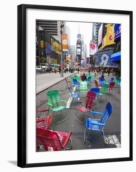 Garden Chairs in the Road for the Public to Sit and Relax in the Pedestrian Zone, Times Square-Amanda Hall-Framed Photographic Print