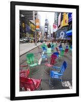 Garden Chairs in the Road for the Public to Sit and Relax in the Pedestrian Zone, Times Square-Amanda Hall-Framed Photographic Print