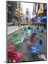 Garden Chairs in the Road for the Public to Sit and Relax in the Pedestrian Zone, Times Square-Amanda Hall-Mounted Photographic Print