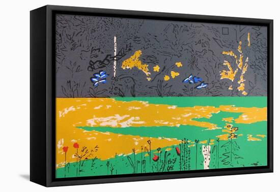 Garden, Dark Border with Blue Lillies-David Alan Redpath Michie-Framed Stretched Canvas