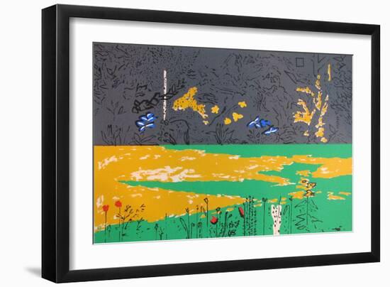 Garden, Dark Border with Blue Lillies-David Alan Redpath Michie-Framed Giclee Print