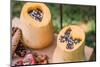 Garden, DIY, self-made bird feeder, pumpkins, apples, box, detail,-mauritius images-Mounted Photographic Print