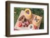 Garden, DIY, self-made bird feeder, pumpkins, apples, box, detail,-mauritius images-Framed Photographic Print