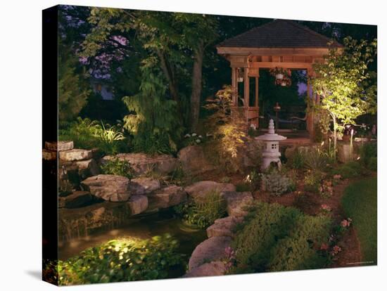 Garden Gazebo at Night-null-Stretched Canvas