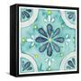 Garden Getaway Tile I Teal-Laura Marshall-Framed Stretched Canvas