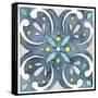 Garden Getaway Tile IV Blue-Laura Marshall-Framed Stretched Canvas